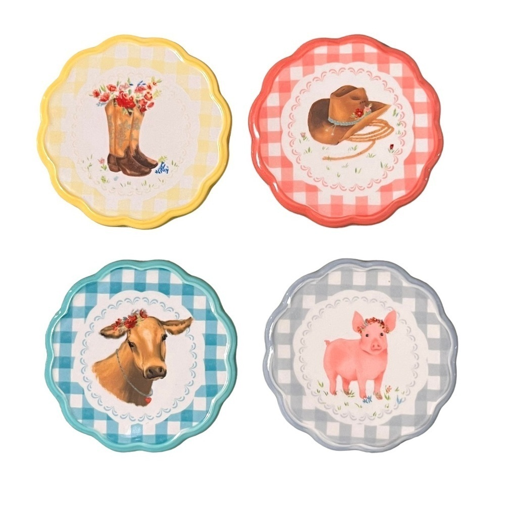 Pioneer Woman Gingham Stoneware Coasters Set of 4